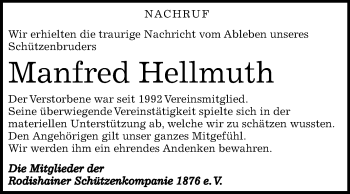 Traueranzeige von Manfred Hellmuth von Mitteldeutsche Zeitung Sangerhausen