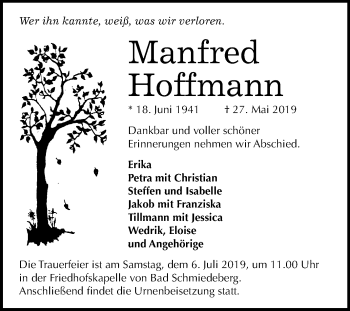 Traueranzeige von Manfred Hoffmann von Mitteldeutsche Zeitung