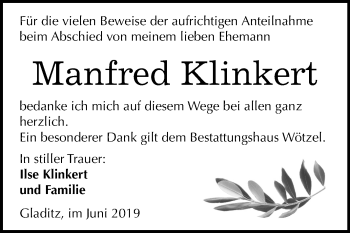 Traueranzeige von Manfred Klinkert von Mitteldeutsche Zeitung Zeitz