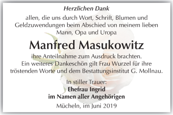 Traueranzeige von Manfred Masukowitz von Mitteldeutsche Zeitung Merseburg/Querfurt