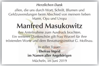 Traueranzeige von Manfred Masukowitz von WVG - Wochenspiegel Merseburg