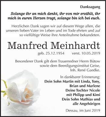 Traueranzeige von Manfred Meinhardt von WVG - Wochenspiegel Dessau / Köthen