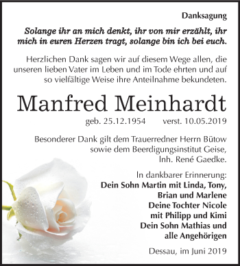 Traueranzeige von Manfred Meinhardt von Mitteldeutsche Zeitung Dessau-Roßlau