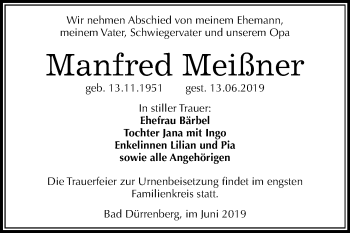 Traueranzeige von Manfred Meißner von Mitteldeutsche Zeitung