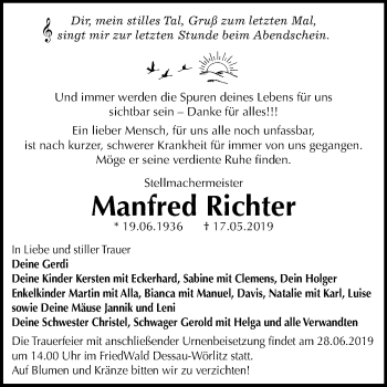 Traueranzeige von Manfred Richter von Mitteldeutsche Zeitung