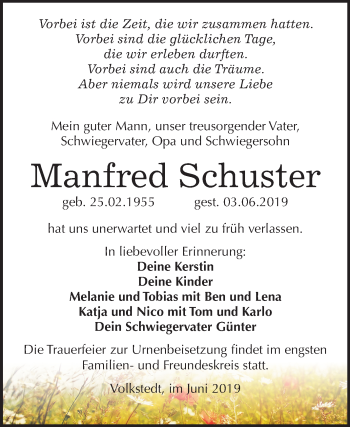 Traueranzeige von Manfred Schuster von Mitteldeutsche Zeitung