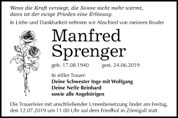 Traueranzeige von Manfred Sprenger von Mitteldeutsche Zeitung