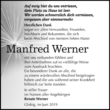 Traueranzeige von Manfred Werner von Mitteldeutsche Zeitung