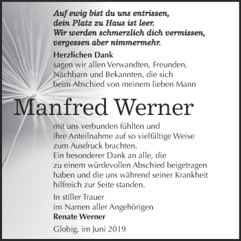 Traueranzeige von Manfred Werner von WVG - Wochenspiegel Wittenberg