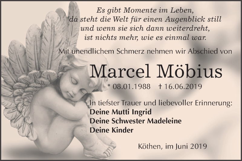  Traueranzeige für Marcel Möbius vom 29.06.2019 aus Mitteldeutsche Zeitung Köthen