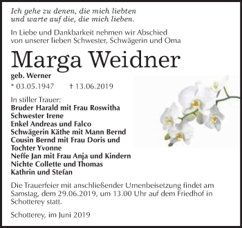 Traueranzeige von Marga Weidner von WVG - Wochenspiegel Merseburg