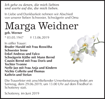 Traueranzeige von Marga Weidner von Mitteldeutsche Zeitung