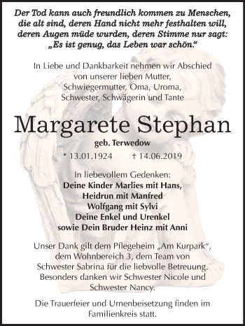 Traueranzeige von Margarete Stephan von Mitteldeutsche Zeitung