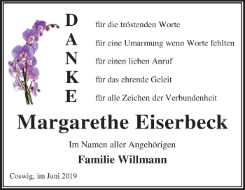 Traueranzeige von Margarethe Eiserbeck von Mitteldeutsche Zeitung