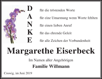 Traueranzeige von Margarethe Eiserbeck von WVG - Wochenspiegel Dessau / Köthen