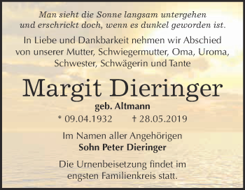 Traueranzeige von Margit Dieringer von Super Sonntag Bernburg