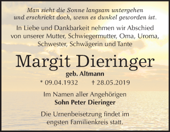 Traueranzeige von Margit Dieringer von Mitteldeutsche Zeitung Bernburg