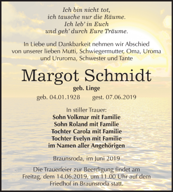 Traueranzeige von Margot Schmidt von Mitteldeutsche Zeitung
