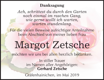 Traueranzeige von Margot Zetsche von Mitteldeutsche Zeitung