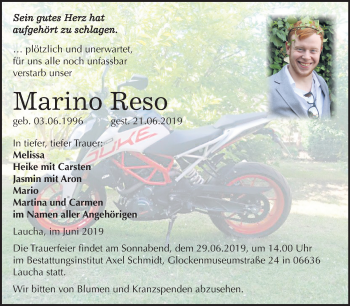 Traueranzeige von Marino Reso von Mitteldeutsche Zeitung