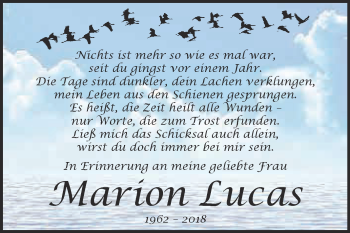 Traueranzeige von Marion Lucas von Super Sonntag Bernburg