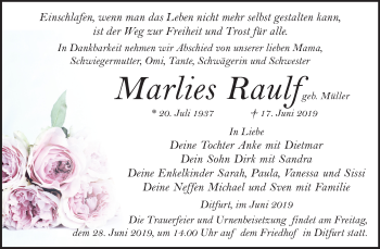 Traueranzeige von Marlies Raulf von Mitteldeutsche Zeitung Quedlinburg