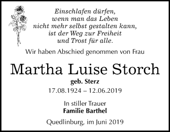 Traueranzeige von Martha Luise Storch von Mitteldeutsche Zeitung