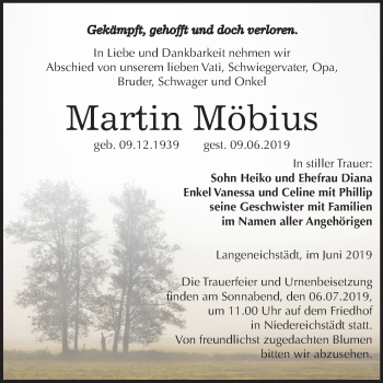 Traueranzeige von Martin Möbius von Mitteldeutsche Zeitung Merseburg/Querfurt