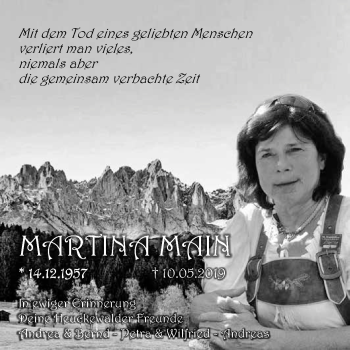 Traueranzeige von Martina Main von WVG - Wochenspiegel NMB / WSF / ZTZ
