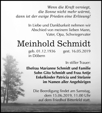 Traueranzeige von Meinhold Schmidt von Mitteldeutsche Zeitung Bitterfeld