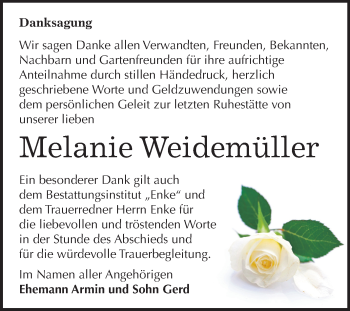 Traueranzeige von Melanie Weidemüller von Mitteldeutsche Zeitung Dessau-Roßlau