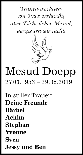 Traueranzeige von Mesud Doepp von Mitteldeutsche Zeitung