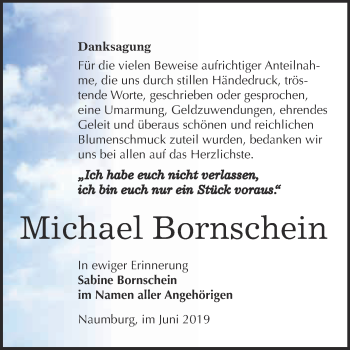 Traueranzeige von Michael Bornschein von WVG - Wochenspiegel NMB / WSF / ZTZ