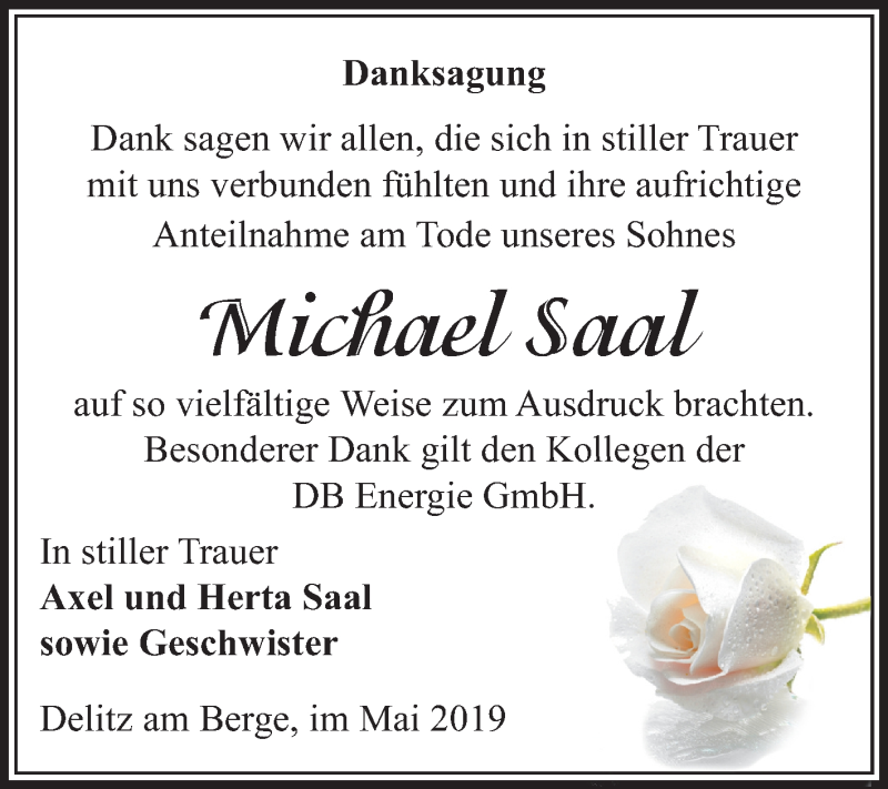  Traueranzeige für Michael Saal vom 08.06.2019 aus Mitteldeutsche Zeitung Merseburg/Querfurt