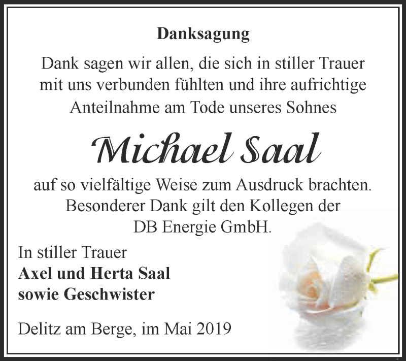  Traueranzeige für Michael Saal vom 08.06.2019 aus WVG - Wochenspiegel Merseburg