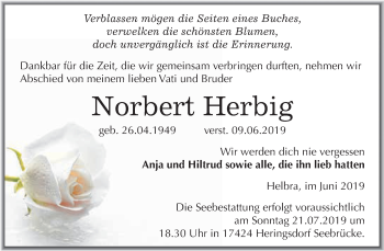 Traueranzeige von Norbert Herbig von Super Sonntag SGH Mansf. Land