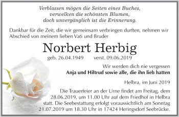 Traueranzeige von Norbert Herbig von Mitteldeutsche Zeitung