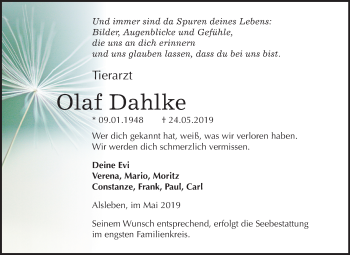 Traueranzeige von Olaf Dahlke von Mitteldeutsche Zeitung Bernburg