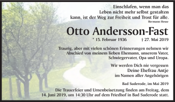 Traueranzeige von Otto Andersson-Fast von Mitteldeutsche Zeitung Quedlinburg