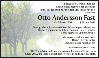 Traueranzeige von Otto Andersson-Fast von WVG - Wochenspiegel Quedlinburg