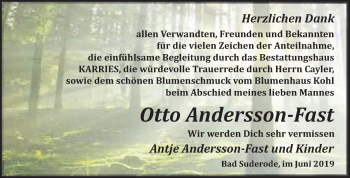 Traueranzeige von Otto Andersson-Fast von WVG - Wochenspiegel Quedlinburg