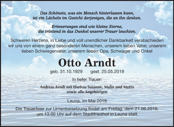 Traueranzeige von Otto Arndt von Mitteldeutsche Zeitung Merseburg/Querfurt