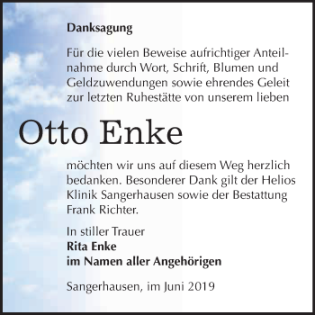 Traueranzeige von Otto Enke von Super Sonntag SGH Mansf. Land