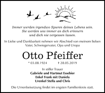 Traueranzeige von Otto Pfeiffer von Mitteldeutsche Zeitung Halle/Saalkreis