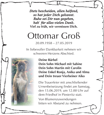Traueranzeige von Ottomar Groß von Mitteldeutsche Zeitung