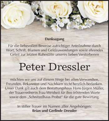 Traueranzeige von Peter Dressler von Mitteldeutsche Zeitung Aschersleben