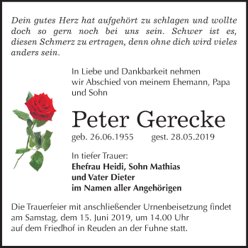 Traueranzeige von Peter Gerecke von Mitteldeutsche Zeitung Bitterfeld