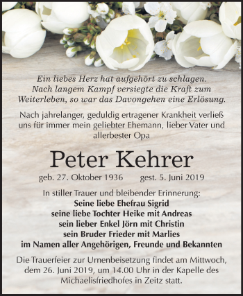 Traueranzeige von Peter Kehrer von Mitteldeutsche Zeitung