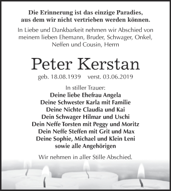 Traueranzeige von Peter Kerstan von WVG - Wochenspiegel NMB / WSF / ZTZ