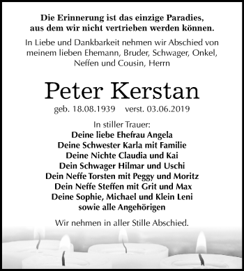 Traueranzeige von Peter Kerstan von Mitteldeutsche Zeitung Weißenfels